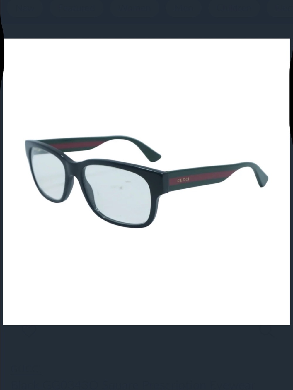 Gucci Black Glasses with Signature Red and Green Temple Stripe
